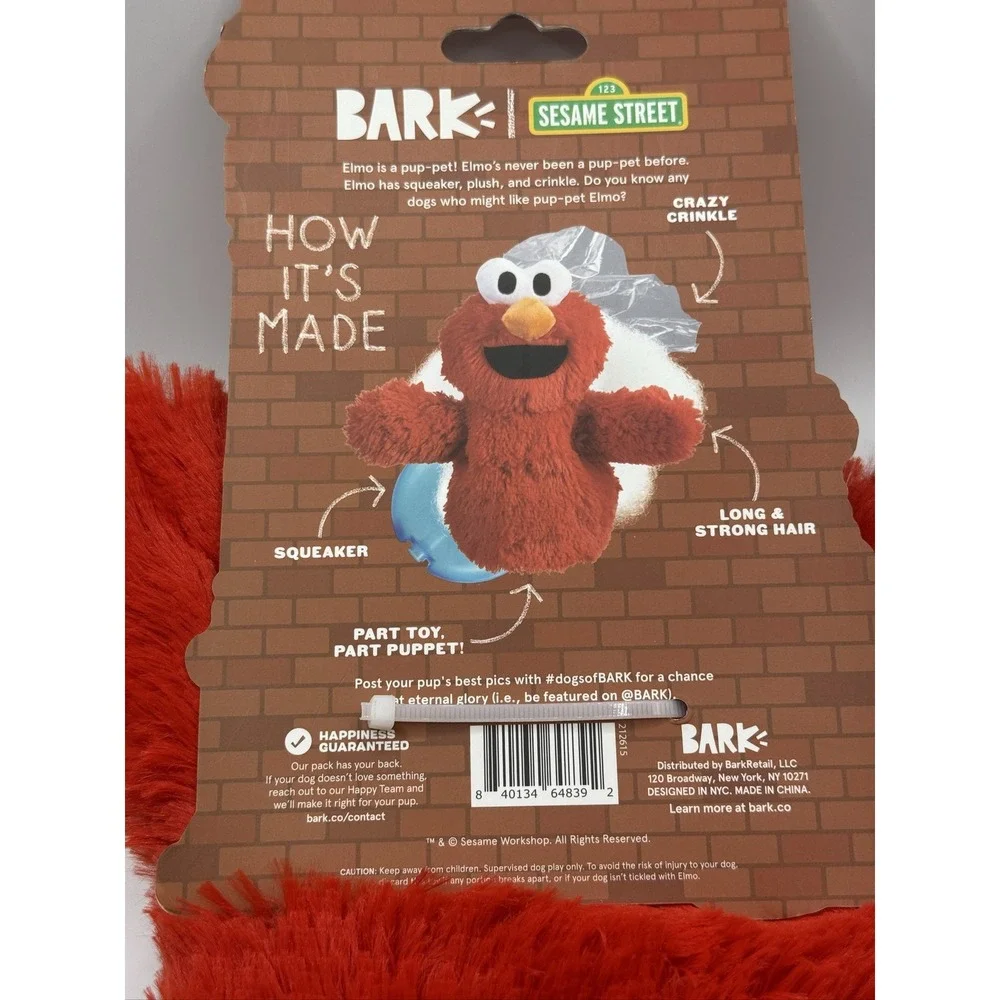 BARK Elmo Dog Toy Squeaker Crinkle Plush Sesame Street All Dog Sizes